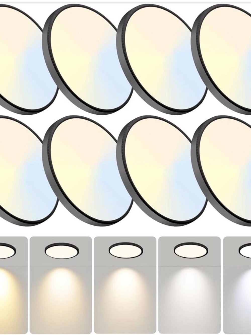 7.5Inch black 8 pack LED Ceiling Lights,  (3000K/3500K/4500K/5000K/6000K)
